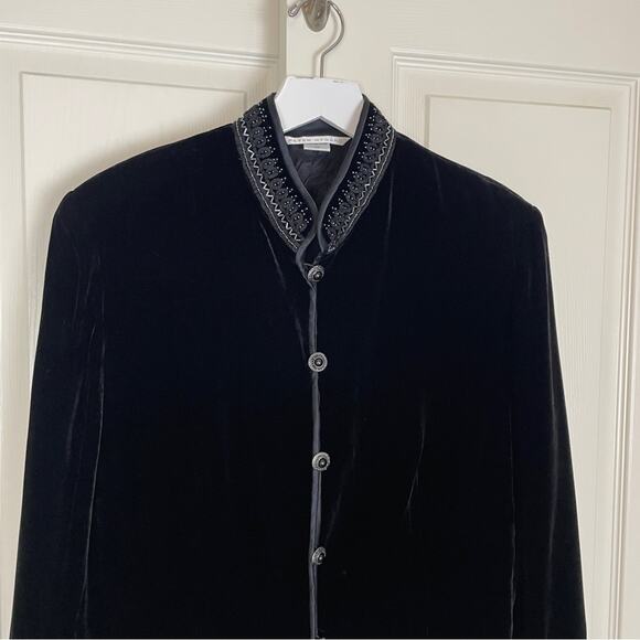 Peter Nygard black Velvet Beaded Antiqued Button Evening Jacket Lined - Picture 2 of 10